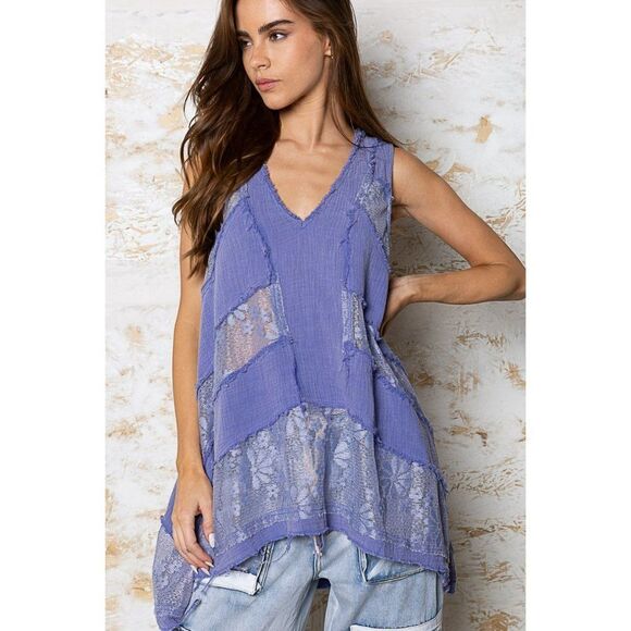 POL Something Special Double Gauze Lace Tunic FWT411 - Picture 1 of 8